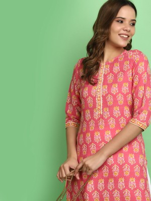 V-MART Women Printed Straight Kurta(Pink, Yellow, White)