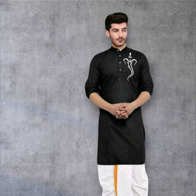 Mamta Biswas Men Printed Straight Kurta(Black)