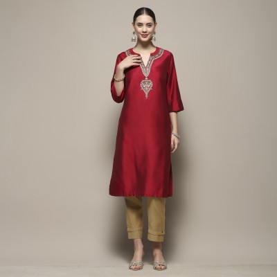 BIBA Women Dyed/Ombre Straight Kurta(Pink)