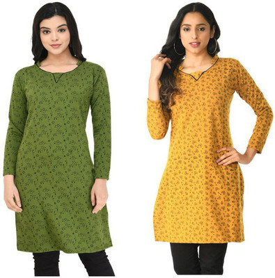 Indeweaves Women Floral Print Straight Kurta(Multicolor)