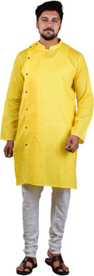 Meilli Men Solid Straight Kurta(Yellow)