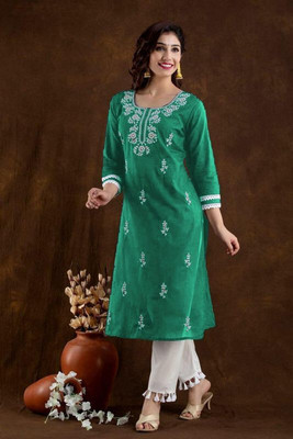 vikshi Women Embroidered Straight Kurta(Multicolor)