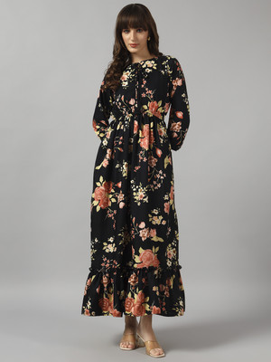 Krunal Raiyani Women Fit and Flare Black Maxi/Full Length Dress