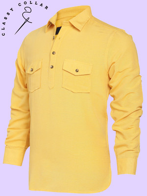Classycollar By Liferoads Men Solid Pathani Kurta(Yellow)