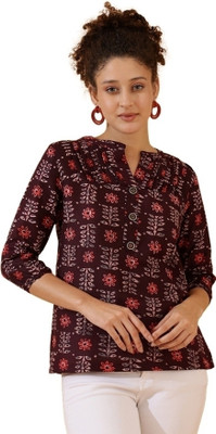 ANUSHIL Women Printed A-line Kurta(Red)