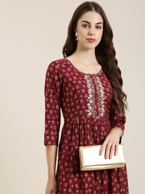 Showoff Women Printed A-line Kurta(Maroon)