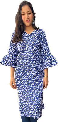 MRIDA Women Floral Print Straight Kurta(Blue)