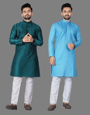 DHASU TRENDZ Men Self Design, Solid Straight Kurta(Blue, Green)