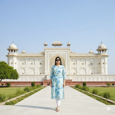 HH FASHIONS Women Floral Print A-line Kurta(Green, Blue)