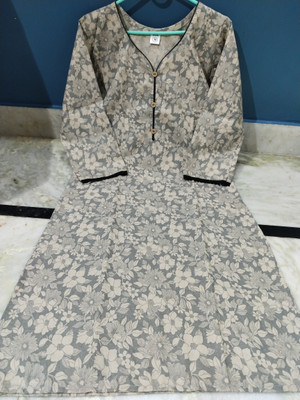 ELEGANCE ERA Women Printed Straight Kurta(Grey)