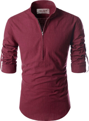 HouseOfCommon Men Solid Pathani Kurta(Maroon)