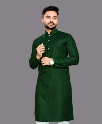 GalaxyZone Men Solid A-line Kurta(Green)