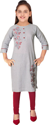 Sevgi Girls Embroidered A-line Kurta(Grey, Red, Green)
