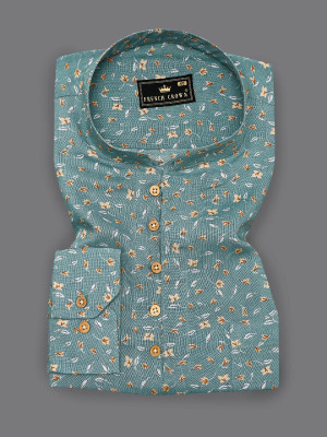 french crown Men Floral Print Straight Kurta(Blue, White, Orange)