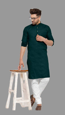 VINAARI Men Solid A-line Kurta(Dark Green)