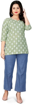 HouseOfCommon Women Printed Straight Kurta(Green)