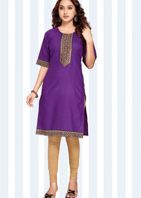 shivam fashion hub Women Embroidered Straight Kurta(Purple)