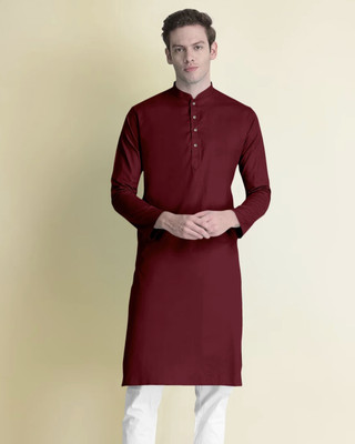 ART CURTAIN Men Solid Straight Kurta(Maroon)