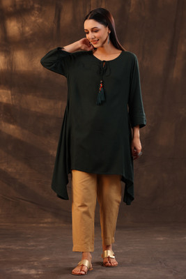 Juniper Women Solid Asymmetric Kurta(Green)