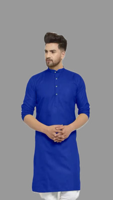 HouseOfCommon Men Solid A-line Kurta(Dark Blue)