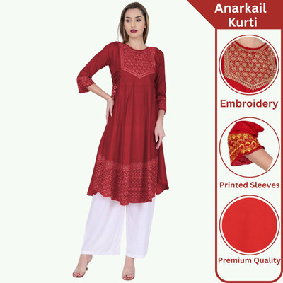 TL Creation Women Embroidered Anarkali Kurta(Maroon)