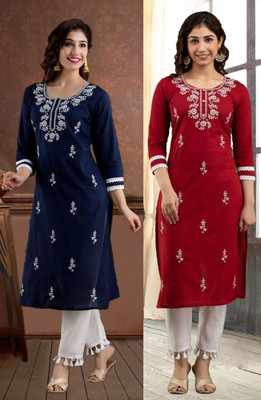 SISTO Women Chikan Embroidery A-line Kurta(Multicolor)