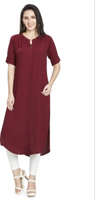 Nioni Women Solid Straight Kurta(Maroon)