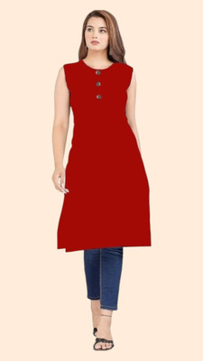 Adgood fashion Women Solid Straight Kurta(Red)