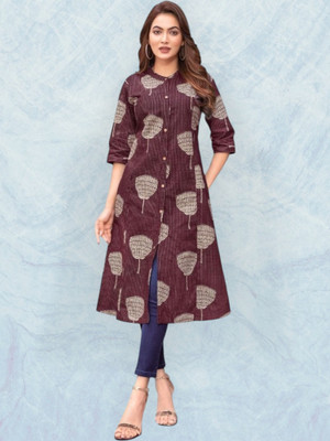 ABHI FAB Women Printed Straight Kurta(Brown)