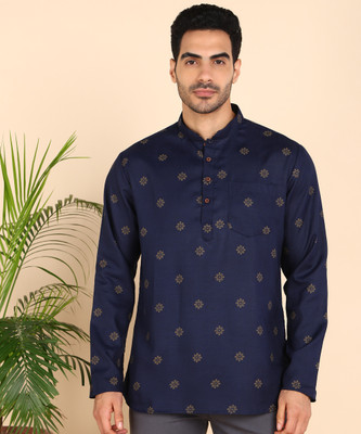 karnam Men Printed Straight Kurta(Dark Blue)