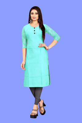 Coft Women Solid Straight Kurta(Green)