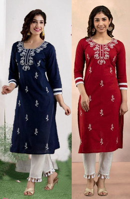 SISTO Women Chikan Embroidery A-line Kurta(Multicolor)