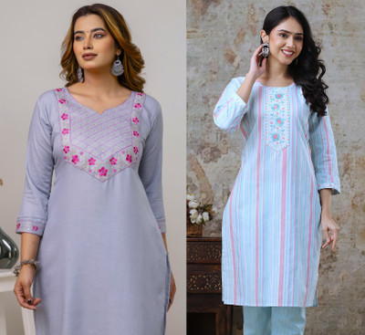 AuzaSho Collection Women Embroidered Straight Kurta(Multicolor)