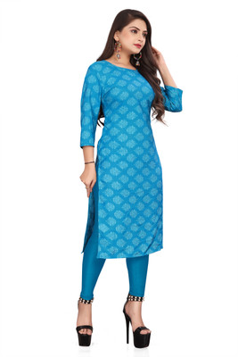 RIDDHI COLLECTION MALL Women Printed Straight Kurta(Blue, White)