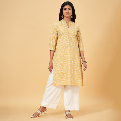 Rangmanch by Pantaloons Women Printed Straight Kurta(Beige)