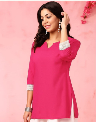 Vastrakaya Women Solid Flared Kurta(Pink)