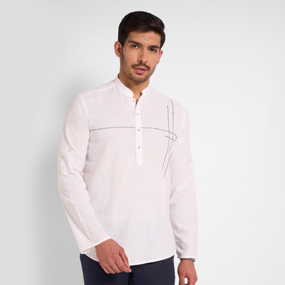 Indus Route by Pantaloons Men Solid A-line Kurta(White)