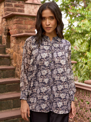 LIBAS Women Printed A-line Kurta(Grey)