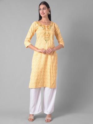 Dollar Missy Women Self Design Straight Kurta(Yellow)