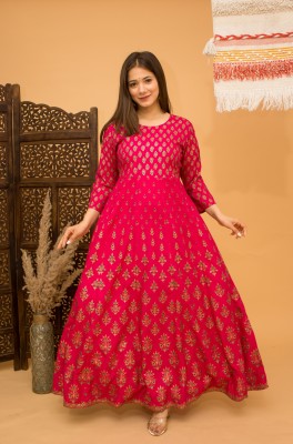 Bulbul creation Women Printed Anarkali Kurta(Pink)