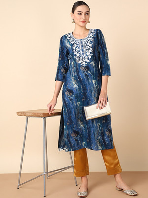 PinkTribe Women Printed Straight Kurta(Multicolor)