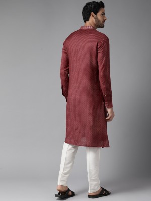 See Designs Men Striped Straight Kurta(Maroon)