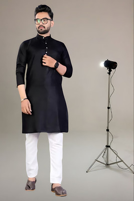 HOC's Men Solid Straight Kurta(Black)