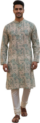 Maansri Men Printed, Geometric Print Straight Kurta(Light Green)
