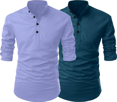 Fashion Marts Men Solid Straight Kurta(Dark Green, Purple)