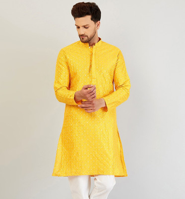 ARMAAN ETHNIC Men Embroidered Straight Kurta(Yellow)