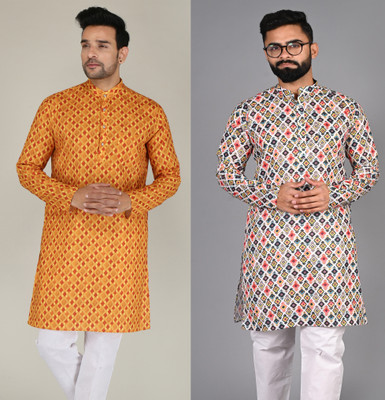 FUBAR Men Printed Straight Kurta(Multicolor)