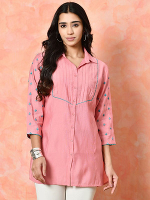 Sangria Women Floral Print Straight Kurta(Pink)