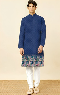AITAVIKOVERSEAS Men Printed, Geometric Print A-line Kurta(Light Blue)