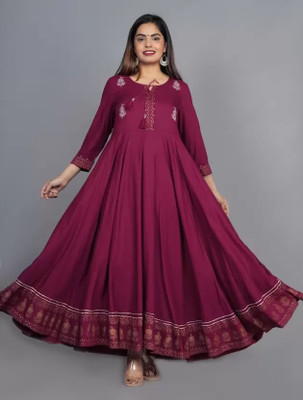 Bharti Women Printed Anarkali Kurta(Maroon)